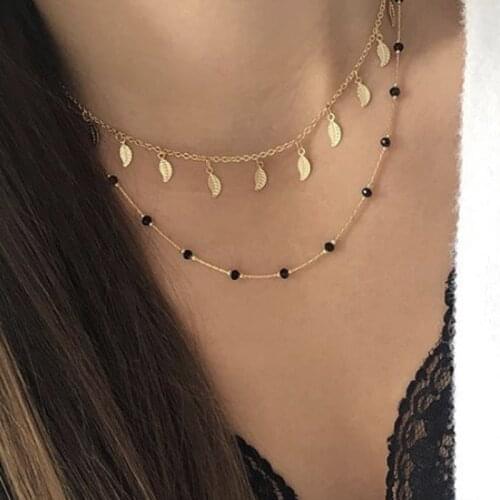 Tocona Bohemian Gold Leaves Neckalce for Women Charms Fashion Beaded Chain Chockers Minimalist Jewelry Wholeslae 8384