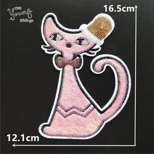 Sequins Patch Cute Embroidery Iron Pussy Cat Applique On Patches Deal With It Stickers For Clothes T-shirt/Dress/Jeans/Coat/bag