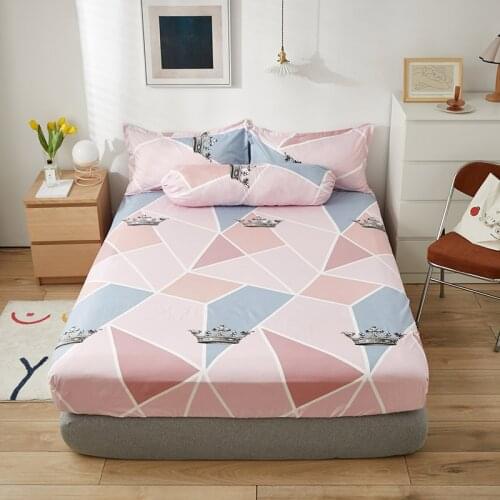 Multicolor Simple Geometric Bed Sheet Pillowcase Adult Children Twin Full Queen King Fitted Sheet Elastic Band Mattress Cover