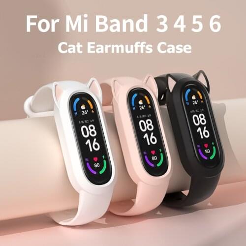 For Xiaomi Mi Band 6 5 4 3 Cat Earmuffs Case Silicone Strap for mi Band 5 4 Cute Ears Bumper Wristband For Amazfit Band 5 Strap