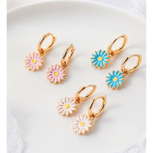 Luxury Female Enamel Small Earrings Classic Gold Color Hoop Earrings For Women Charm Bride Flower Wedding Earrings