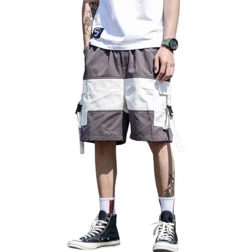 Summer 2021 Men Casual Shorts Streetwear Harajuku Ribbons Elastic Waist Cotton Cargo Short