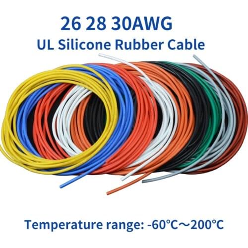 UL Silicone Rubber Cable 26 28 30AWG Tinned Copper Flexible Wire HIGH TEMP 600V 1Meter
