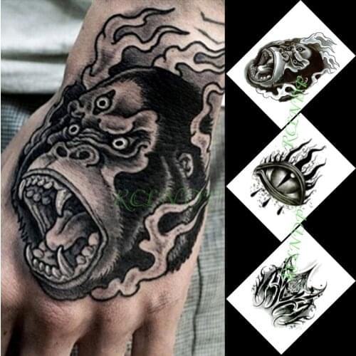 Waterproof Temporary Tattoo Sticker Roaring Gorilla Eye Insect Stickers In Hand Flash Tattoo Fake Tattoo for Men Women 3 Pcs