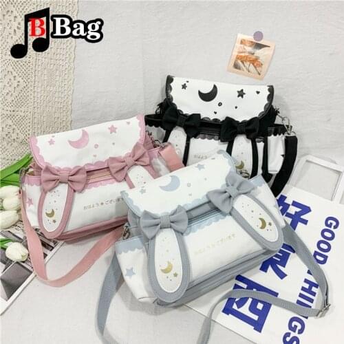 Japanese Fashion Cute Star Moon Rabbit Ears Shoulder Bag Girly Cartoon Canvas Bags Cosplay Lolita Messenger Bag Crossbody Bag