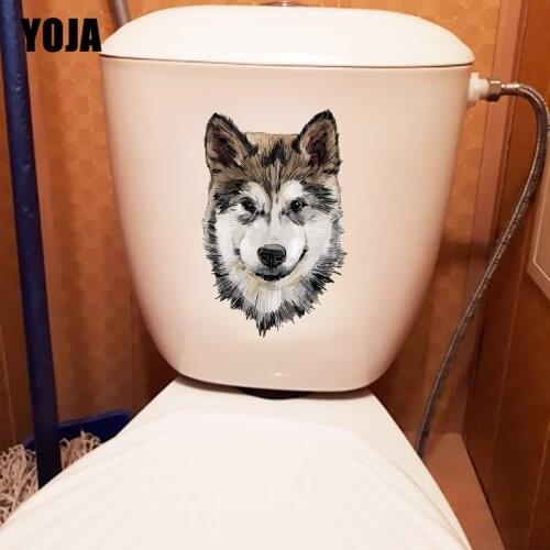YOJA 15.7×24.4CM Hand Drawn Alaskan Malamute Toilet WC Sticker Funny Home Room Wall Decoration T1-2917