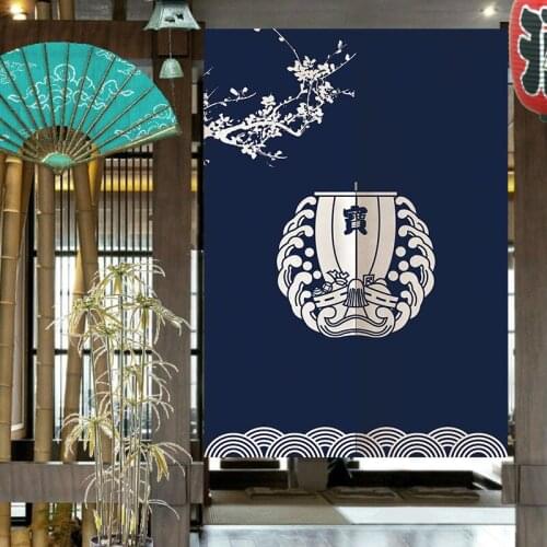 Japanese Hanging Fengshui Blossom Printed Door Curtain Polyester Cotton Fabric Kitchen Restaurant Bedroom Decor Screen Curtains