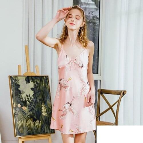 3XXL Pink Printed Night Dress V-neck Womens Nightgown Sleepwear Silk Womens Clothing Lingerie Dress Plus Size Ladies Nightwear