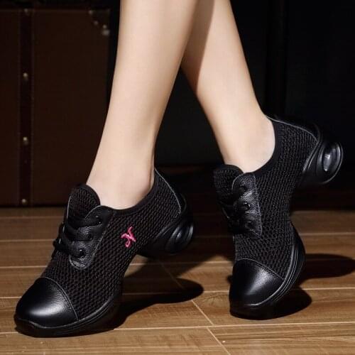 Women Practice Dance Sneaker Shoes Black Mesh Modern Dance Jazz Shoes Soft Outsole Breath Dance Shoes Sneakers For Girls