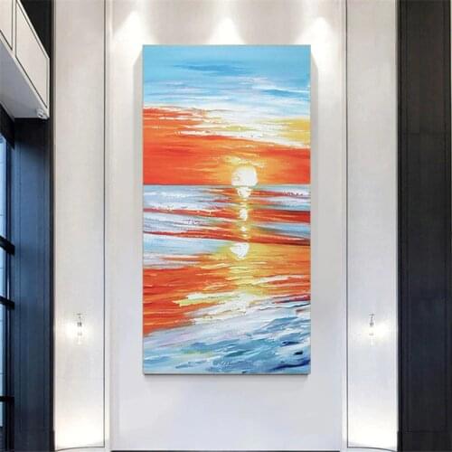 100% Hand Painted Abstract Sunset Scenery Oil Painting On Canvas Wall Art Frameless Picture Decoration For Live Room Home Decor