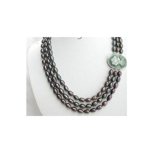 17-19" 8-9mm natural peacock black pearls necklace cameo cla