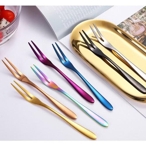2pcs Fruit Fork Stainless Steel Cake Dessert Forks Two-tine Mini Fork Used For cake in Party Snack Fork Restaurant Home Flatware