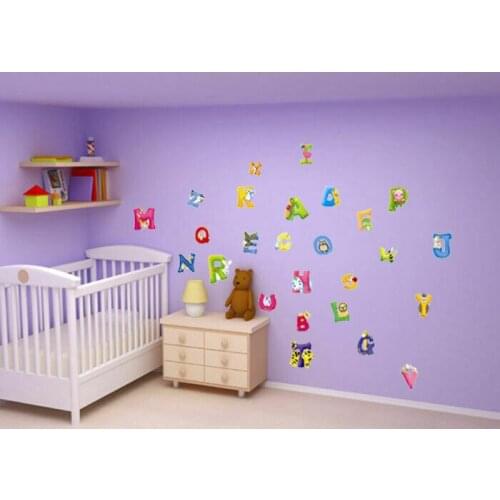 26pcs DIY A-Z Alphabet Wall Sticker Kids Bedroom Decor Animals Art Decals