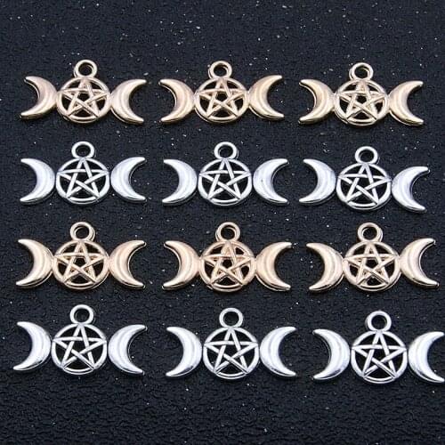 40Pcs 13*22mm 2 Color Moon Round Zinc Alloy Vintage Hollow Out Connectors Pendants For DIY Jewelry Handmade Craft Finding