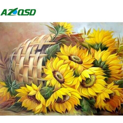 AZQSD Oil Painting By Number Flower Hand Painted Modern Wall Picture By Numbers Sunflower Handmade Room Decoration