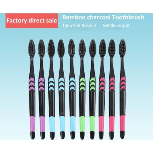 Bamboo Toothbrush Soft Tooth Brush 10 Pieces Charcoal Adults Toothbrushes Packs Manual Oral Hygiene Care Cleaning Nano