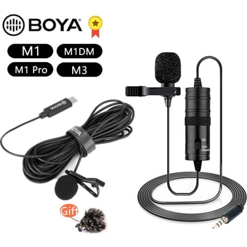 BOYA BY-M1 M1DM 6M Cable Clip-on Lavalier Audio Microphone 3.5mm Collar Condenser Lapel Mic for recording DSLR Cameras interview