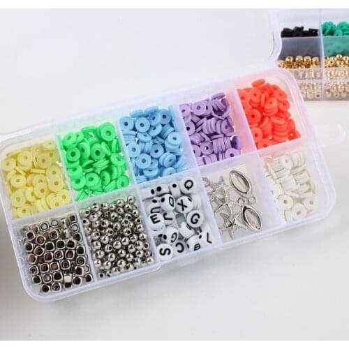 10 grid Polymer Clay Beads Mix Round Beads Chip Disk Loose Spacer For DIY Jewelry Making Accessories Handmade Necklace Bracelet