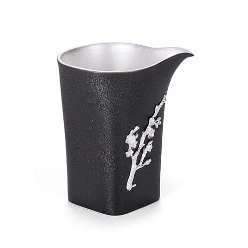 100ML Pure Silver Fair Cup Ceramic Black Pottery Vintage Chahai Home Tea Ceremony Accessories Drinkware Coffee Milk Mug for Gift