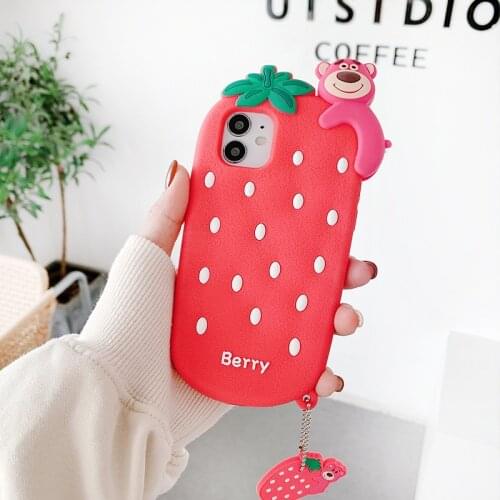Cute Strawberry bear kid girl gift Phone Case For iphone 12 11 pro max mini X XR XS max 7 8 Plus SE2020 Soft Silicone Back Cover