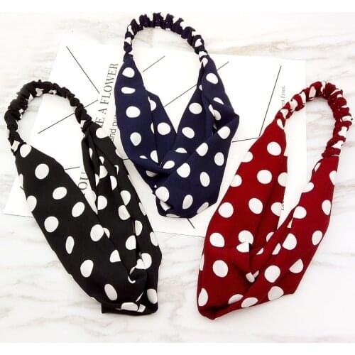 Spring new hair band Korean cloth dot cross wide headband elastic elastic headband face bandana