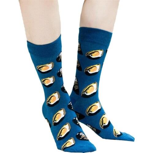 INDJXND 1 Pair Men Cotton Funny Socks Food Pattern Middle Tube Hip Hop Streetwear Adults Free Size Spring Summer Autumn Winter