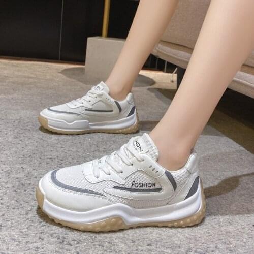 Autumn Women Vulcanized Shoes Ladies Platform Sneakers Breathable Air Mesh Thick Bottom Lace Up Sports Casual Shoes Basket Femme