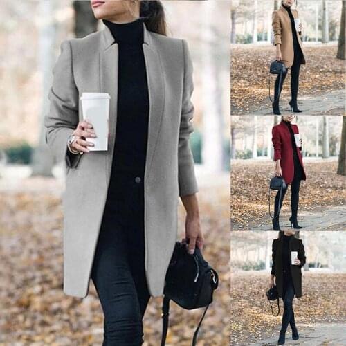 Hot Selling Fashion New Style Autumn And Winter Coat Solid Color Suit Stand Collar Women Blazers Woolen Suit Cardigan Wool Coat