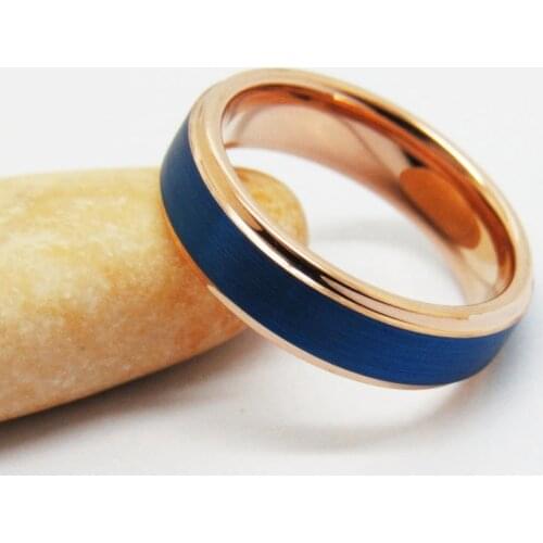 Fashion RoseGold And Blue Ring Tungsten Carbide Ring Wedding Ring Jewelry Engagement Wedding Tungsten Ring For Men Women Gifts