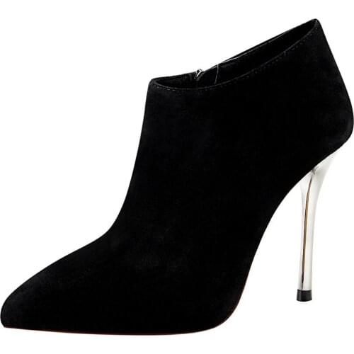 European and American style fashion simple stiletto super high heel womens boots pointed suede sexy nightclub slim and nude boo