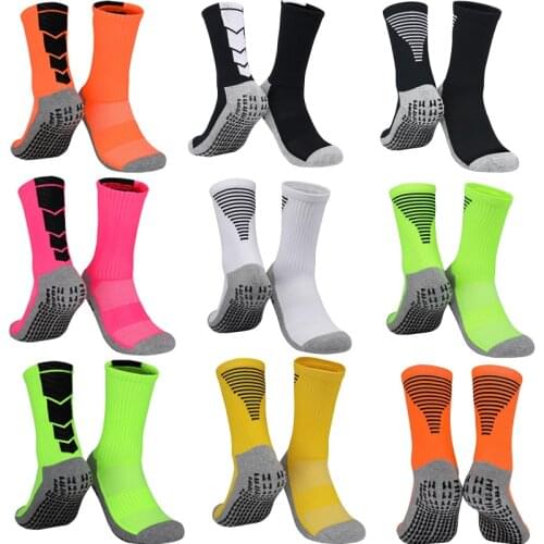 Mens Football Socks Anti Slip Grips Crew Thick Soccer Training Dry Fit Socks White black yellow blue red