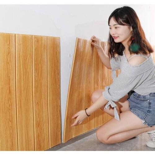 10pcs 3D Wood Grain Wallpaper Restaurant Hotel Anti-collision Wall Skirt Wall Sticker Waterproof Self-adhesive Wallpaper