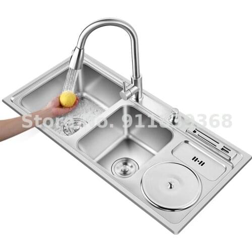German Multifunctional Sink Kitchen Stainless Steel Sink Double Sink Household 304 Integrated Sink Sink Set
