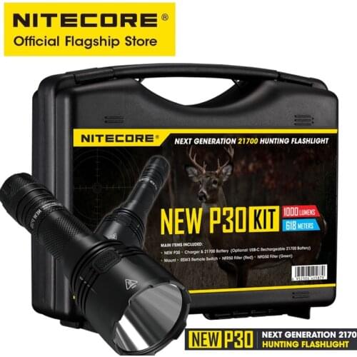 NITECORE NEW P30 HUNTING KIT 1000 LUMENS Outfoor Tactical Flashlight LED Torch Light With NL2140 4000mAh Battery UI2 Charger