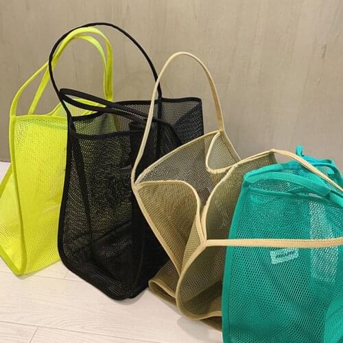 Womens 2021 new ins wind transparent mesh single shoulder bag fashionable lightweight all-match shopping bag Beach net bag