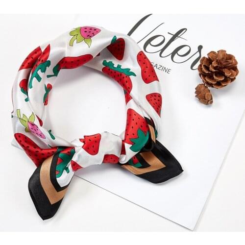 Strawberry Pattern Print Silk Scarf Womens Small Square Scarves Fashionable in Spring and Summer 53*53CM