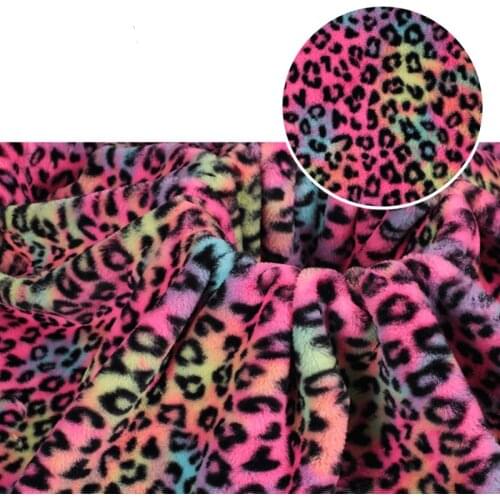 Rainbow leopard print fleece imitation rabbit plush fabric diy Coat Bag Toys Carpet Homedecor fabric 1x1.6Meter