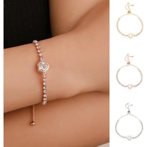 S125 Gold Color Simple Heart Round Shaped Crystal Pendant Bracelets For Women Wedding Jewelry Female Bracelet Pulseras Mujer