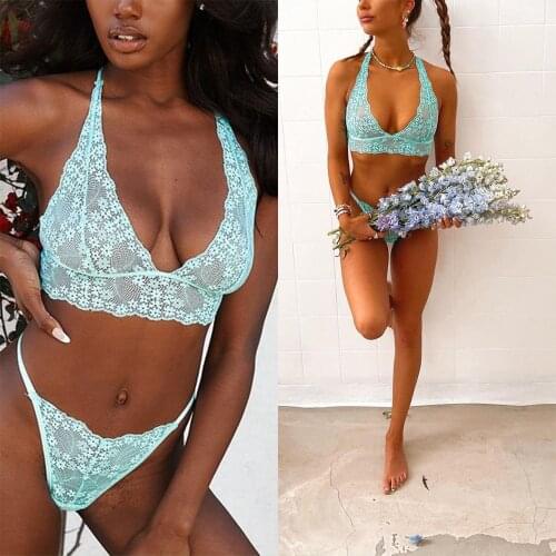 Sexy Lingerie Womens Underwear Hollow Out Bra and Panty Set Lace Transparent Ladies Sexy Brief Erotic Sets