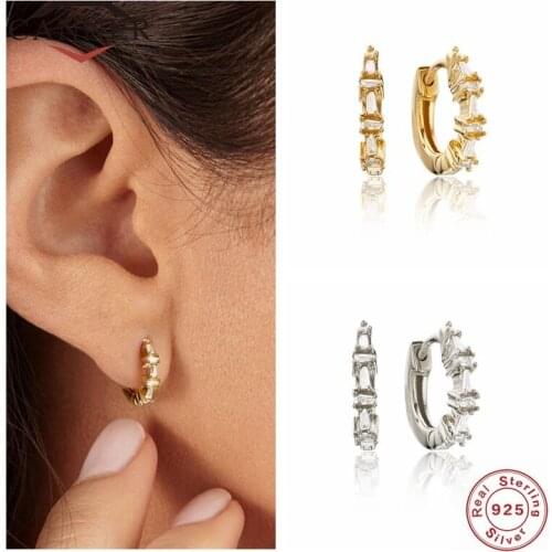 CANNER Fashion 925 Sterling Silver Hoop Earrings for Women Piercing Earring Square Zircon Mini Earings Jewelry pendientes