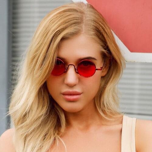 2019 Vintage Red Lens Small Round Metal Frame Sunglasses Men Women New Trendy Retro Sun Glasses Girls gafas de sol mujer UV400