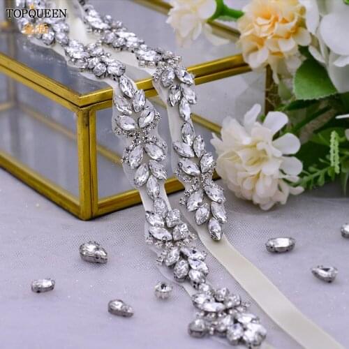 TOPQUEEN S495 Clothes Decoration Rhinestone Bridal Sash Applique Embroidery Bridal Belt Satin Sash Bathrobe Bridal Wedding Belt