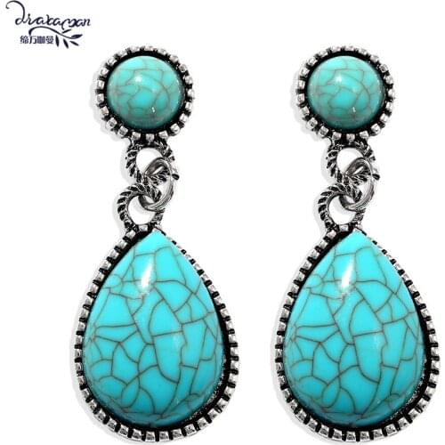 Dvacaman Waterdrop Turquoise Dangle Earrings Boho Ethnic 2020 Fashion Statement Earrings Wholesale Jewelry Female Bijoux Gifts