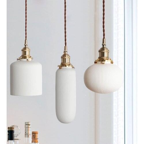 Japanese Retro Brass Ceramic Chandelier Nordic Minimalist Creative Homestay Handmade Zen Tea Room Bedroom Bedside Pendant Lamp