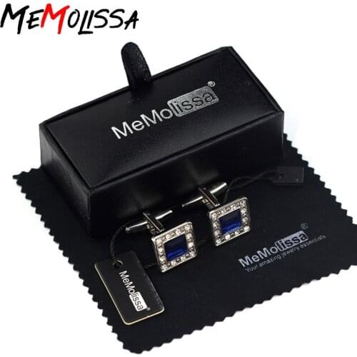 MeMolissa Cufflinks Blue Square Crystal Cufflinks Top quality High Quality abotoaduras gemelos Designer Jewelry