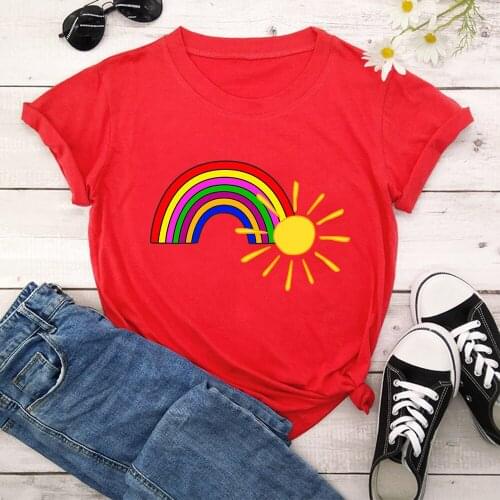 Sun Rainbow Women T-shirt Girl Short Sleeve casual Korean Style Tops TX10010