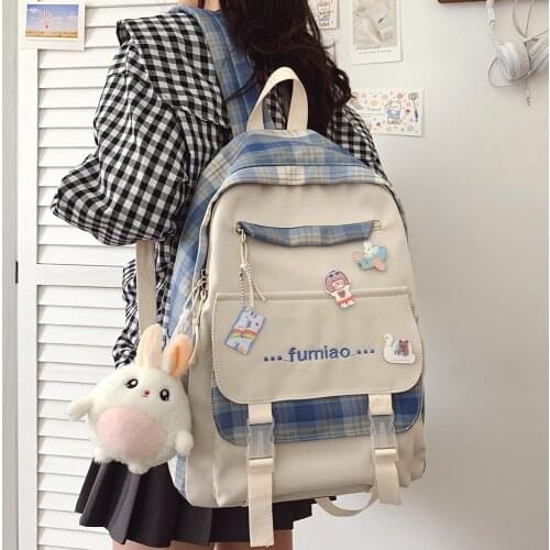 Women Plaid Cute Backpack Nylon Female Harajuku School Bag College Lady Kawaii Lattice Backpacks Fashion Book Girl Bags Student