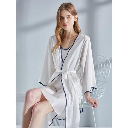 Women 100% Silk Robe Sleepshirt Female White Night Dress Sleepwear for Ladies Nightgowns 16 Momme Real Silk Nightwear Set
