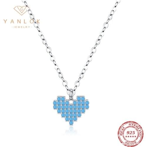 YANLOK Hot Sale Pure 925 Sterling Silver Fashion Heart Shining Clear CZ Pendant Necklace For Women Luxury Wedding Jewelry Bijoux