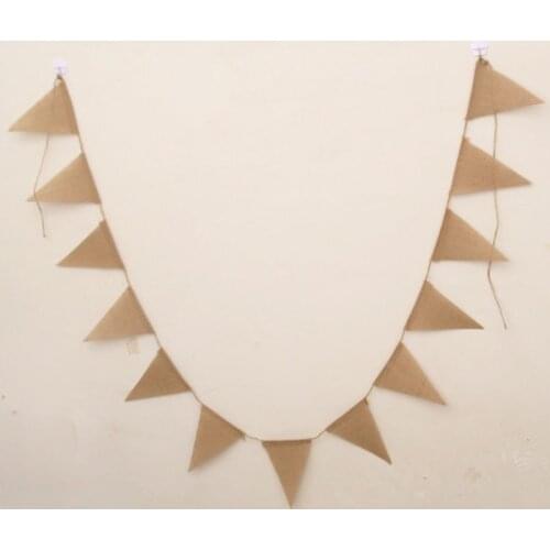 13Flags/set DIY Linen Pennant Flag Burlap Banner Garland Wedding Church Xmas Decor Event Supplies Jute Pull Flag Home Decoration